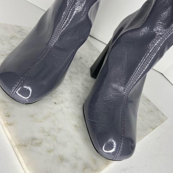 NEW Topshop Grey Patent Leather Heeled Ankle Boots Mid Calf Tall Shaft Size 38 - Picture 3 of 10